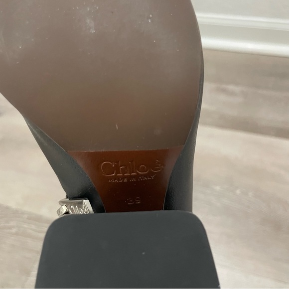 Chloe Wave Black Calf Smooth Leather Knee High Boots with Wave Heel 39 - Picture 10 of 14